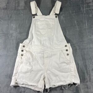 Lucky Brand White Denim Distressed Shortalls Overalls Womens Medium